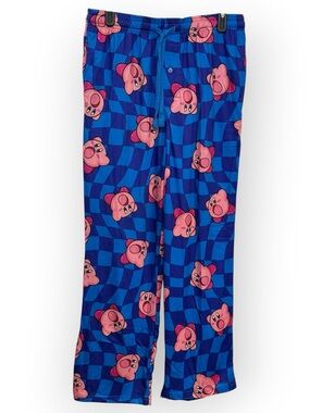 Men's Blue Checker Jogger Pants with Pink Character Print *633
